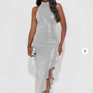Fashion-nova Women's Silver and Grey Dress